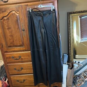 Black Faux Leather Wide-Leg Pants
